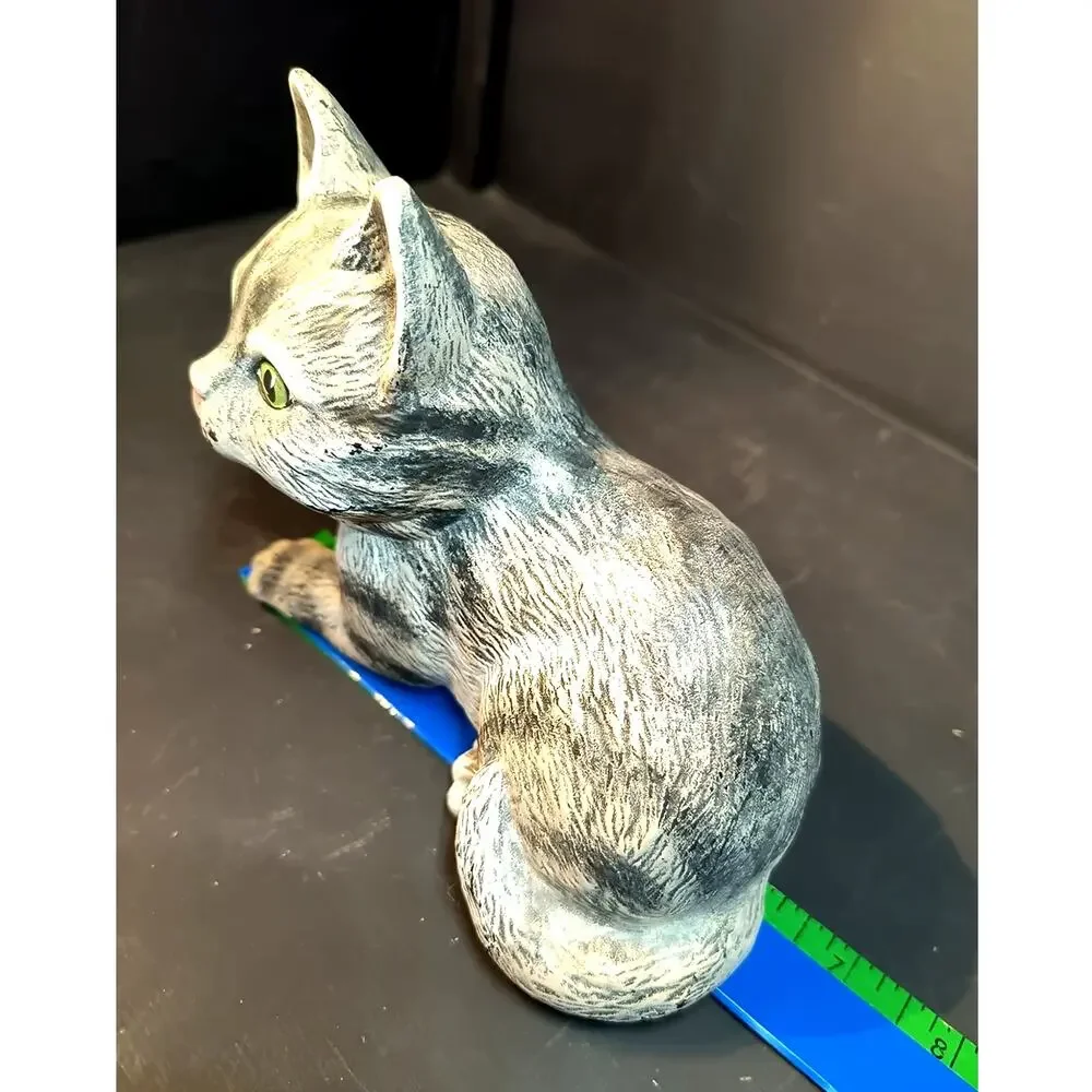 2151. Vintage Grey Tabby Cat Kitten Ceramic Figurine